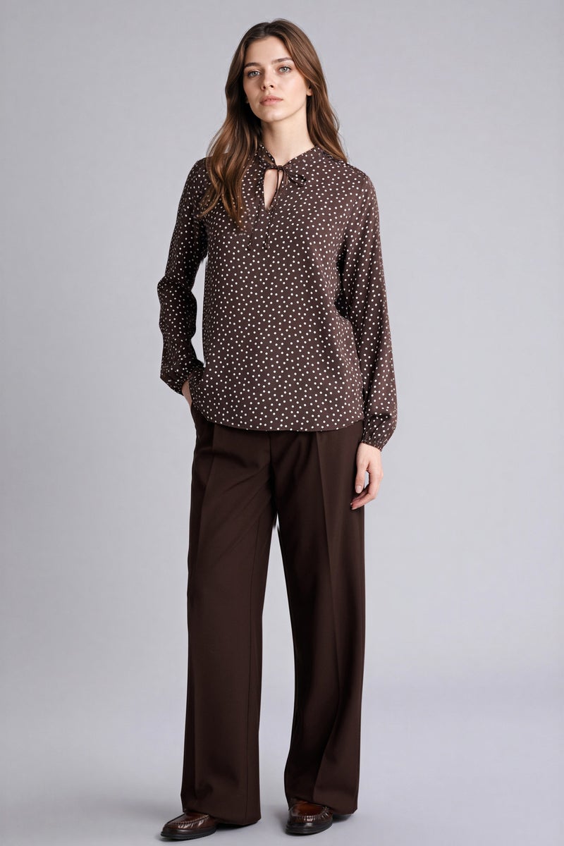 ديفاكتو بلوزة كم طويل مطبوع قصة عادية بياقة مستديرة - Image 2